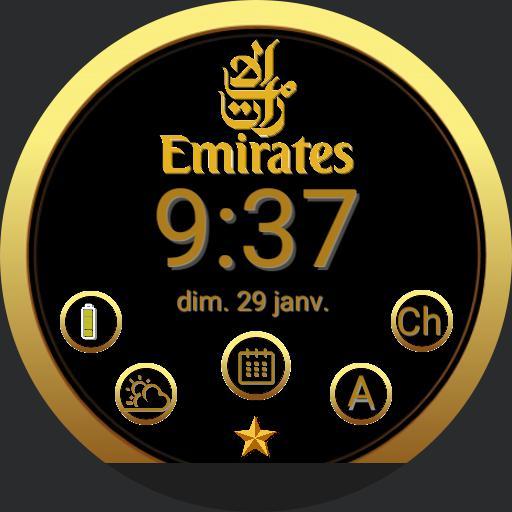 Montre digitale cercle OR fond noir Emirates Airlines