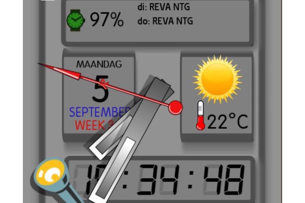 Grey with Weather, Calendar en Flashlight (Analog and Digital)