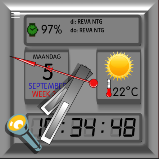 Grey with Weather, Calendar en Flashlight (Analog and Digital)