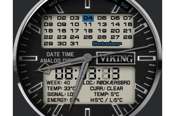 Viking Date Time Silver