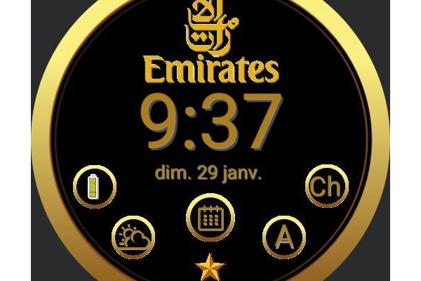Montre digitale cercle OR fond noir Emirates Airlines